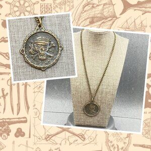 Halloween Disney Pirates League Necklace 24 In Caribbean Skull Medallion Vintage
